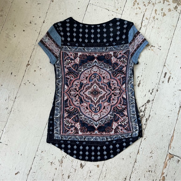 Lucky Brand BoHo Print T Shirt Tee Top - Picture 2 of 10